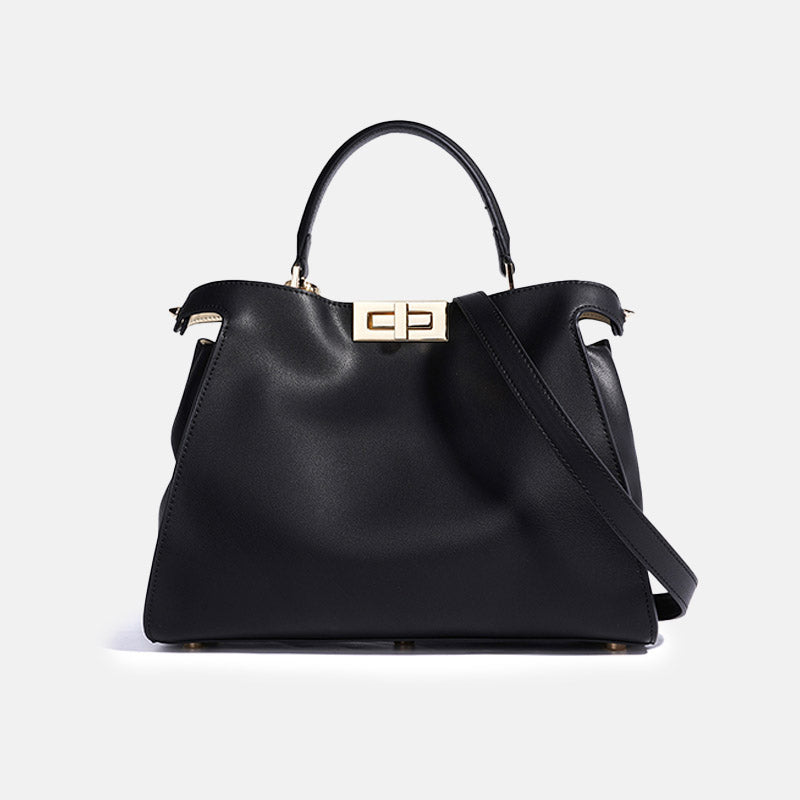 Women’s Minimalist Leather Twist-Lock Crossbody Handbag image