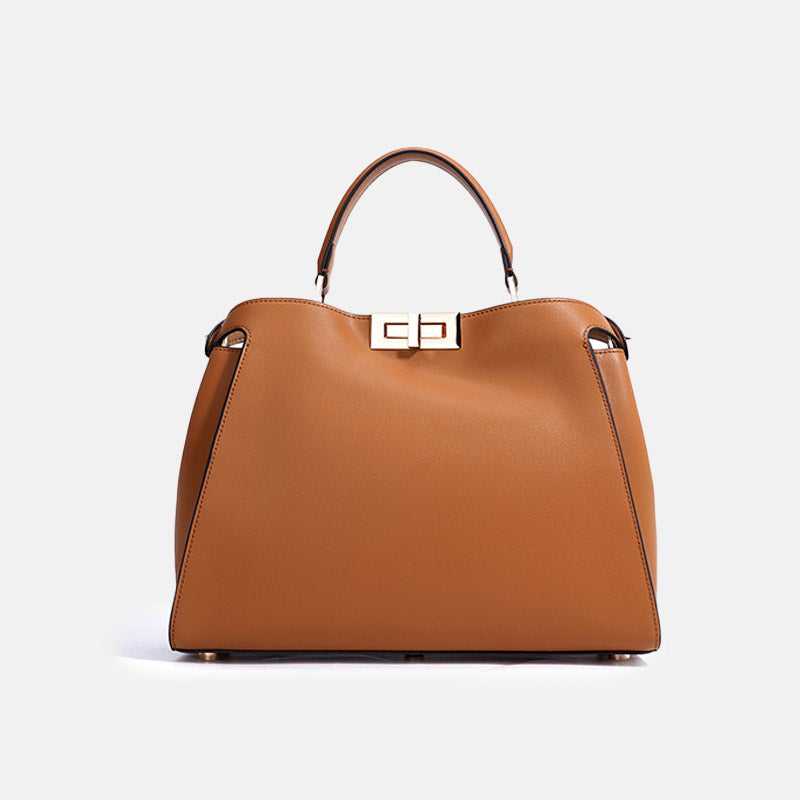 Women’s Minimalist Leather Twist-Lock Crossbody Handbag image 4