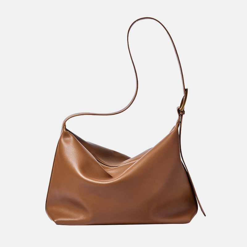 Women’s Minimalist Leather Zip-Top Hobo Shoulder Bag image