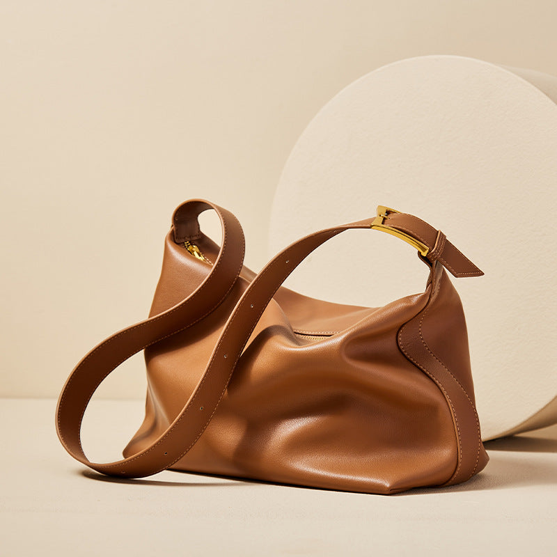 Women’s Minimalist Leather Zip-Top Hobo Shoulder Bag image 2