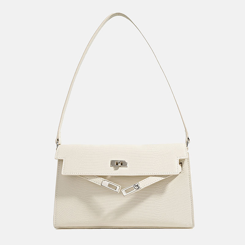 Women’s Minimalist Lizard Embossed Leather Lock Clasp Shoulder Baguette Bag image 5