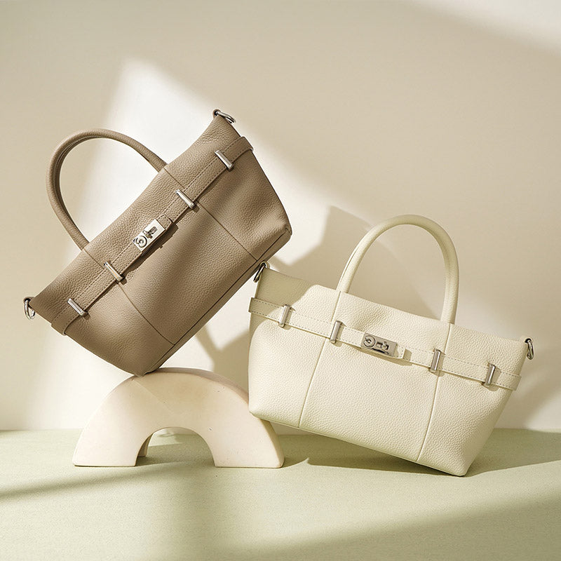 Women’s Minimalist Lychee Top-Grain Leather Tote Crossbody Handbag In Silver Hardware image 8