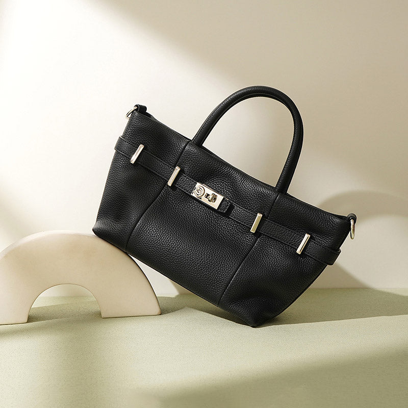 Women’s Minimalist Lychee Top-Grain Leather Tote Crossbody Handbag In Silver Hardware image 4