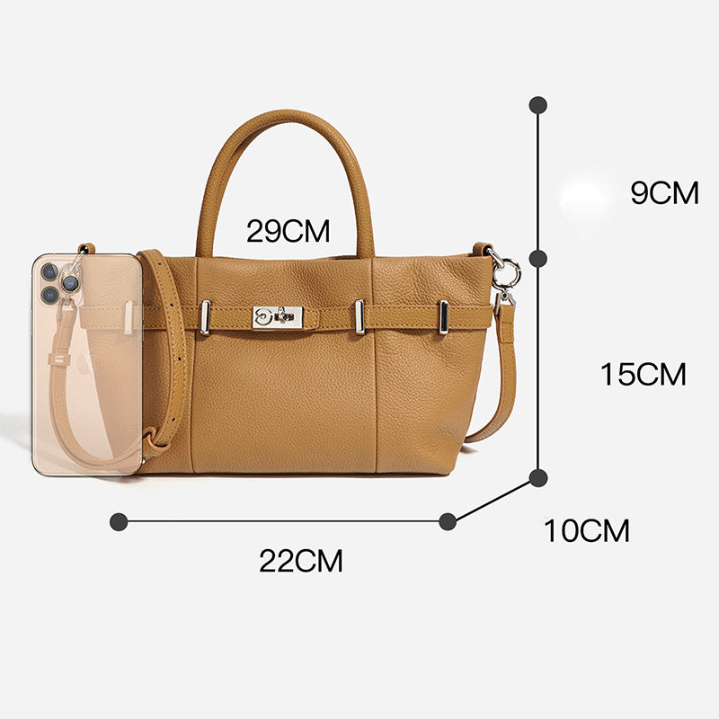 Women’s Minimalist Lychee Top-Grain Leather Tote Crossbody Handbag In Silver Hardware image 2