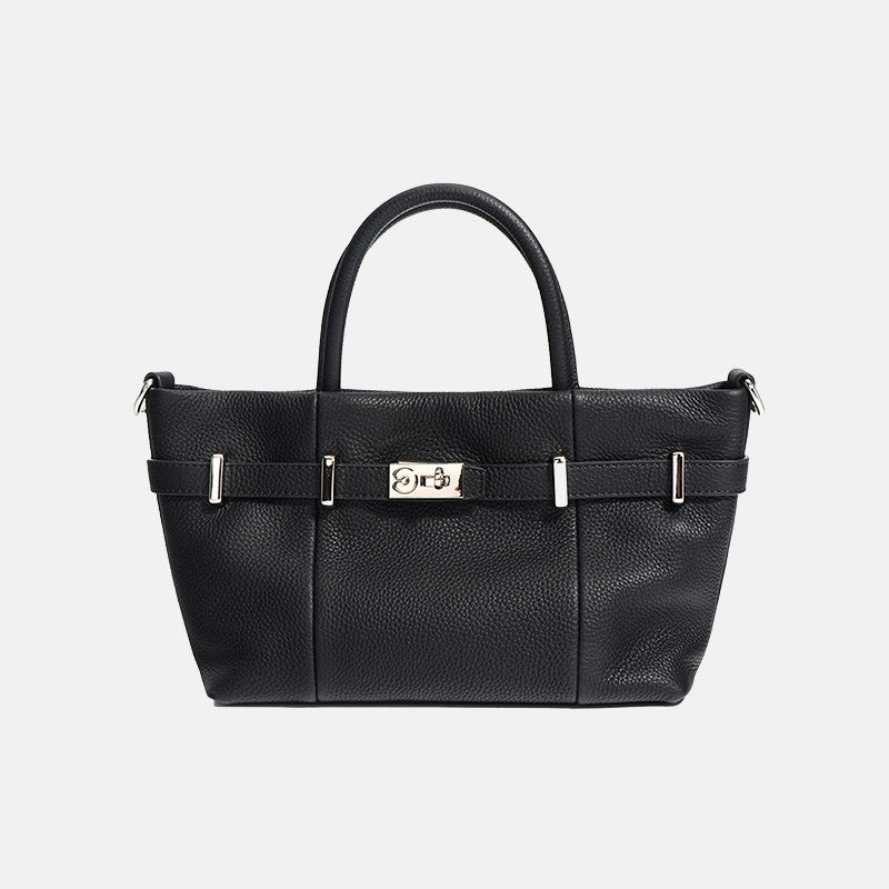 Women’s Minimalist Lychee Top-Grain Leather Tote Crossbody Handbag In Silver Hardware image 3