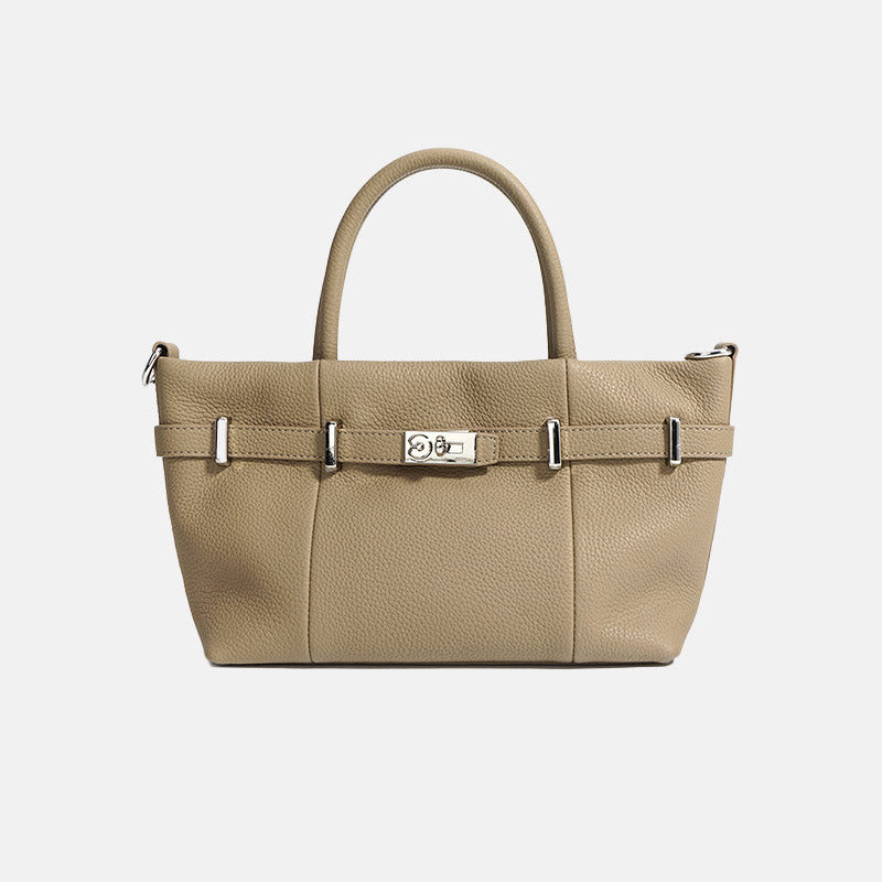 Women’s Minimalist Lychee Top-Grain Leather Tote Crossbody Handbag In Silver Hardware image 5