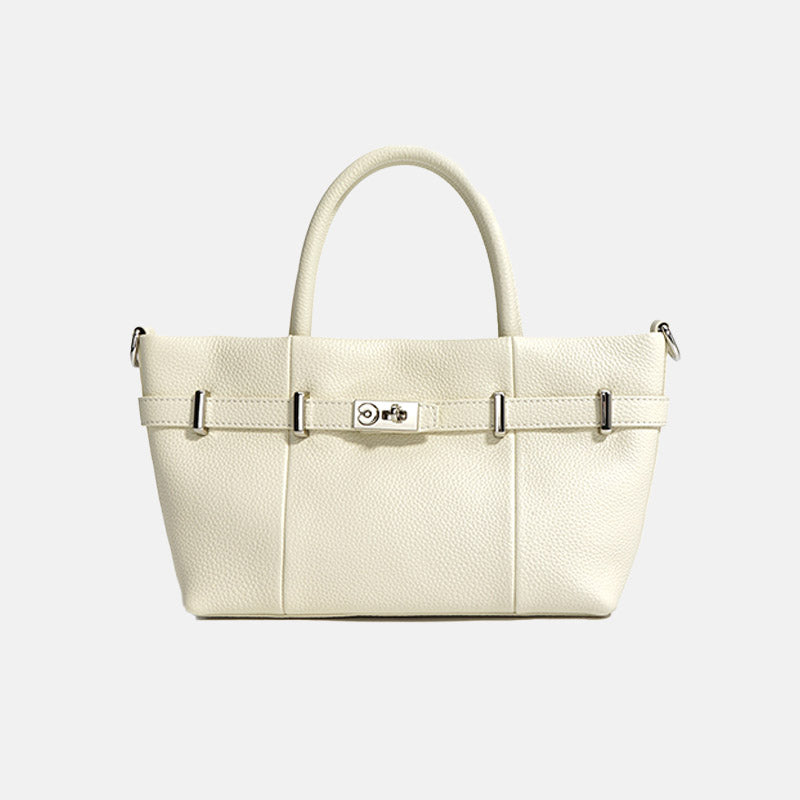 Women’s Minimalist Lychee Top-Grain Leather Tote Crossbody Handbag In Silver Hardware image 7
