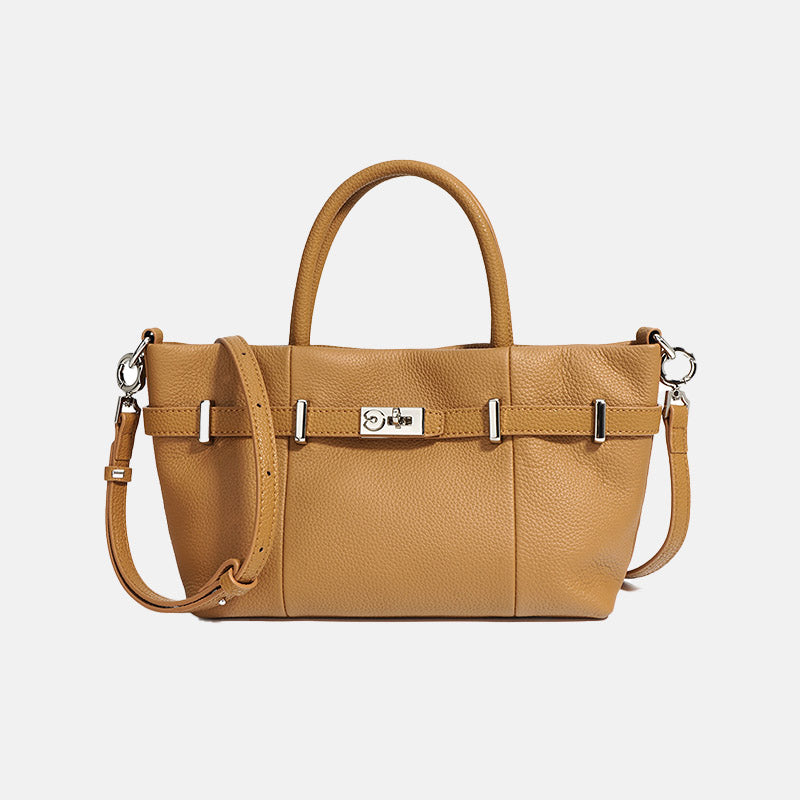 Women’s Minimalist Lychee Top-Grain Leather Tote Crossbody Handbag In Silver Hardware image