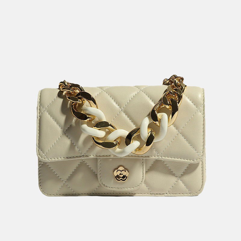 Women’s Minimalist Magnetic Closure Genuine Leather Chain Quilted Crossbody Bag image