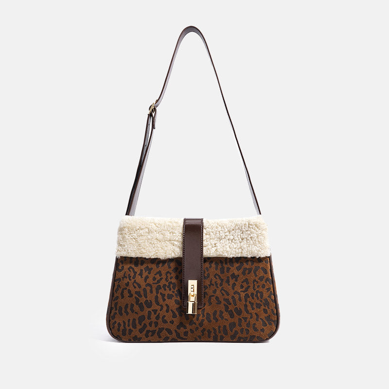 Women’s Minimalist Plush Genuine Leather Lock-Clasp Crossbody Tote Bag image