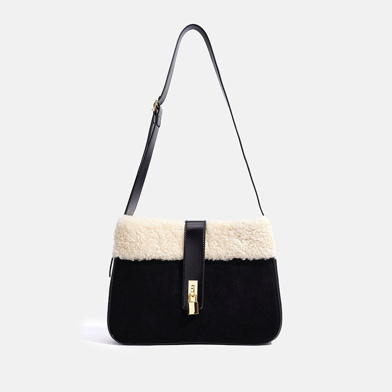 Women’s Minimalist Plush Genuine Leather Lock-Clasp Crossbody Tote Bag image 2