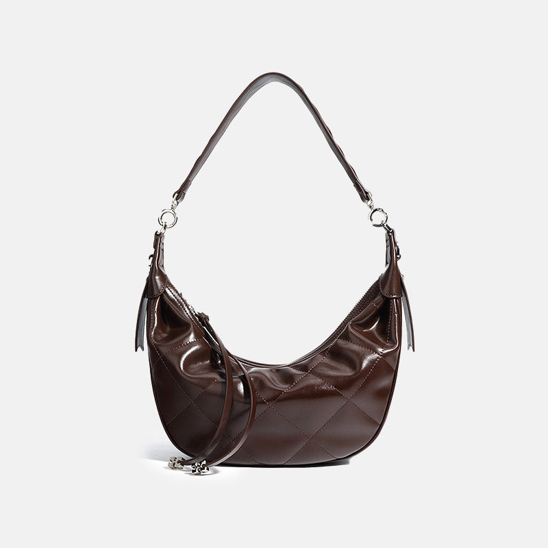 Women’s Minimalist Quilted Genuine Leather Crescent Baguette Bag image 3
