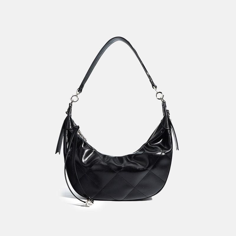 Women’s Minimalist Quilted Genuine Leather Crescent Baguette Bag image 5