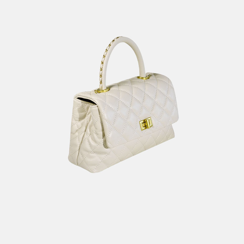 Women’s Minimalist Quilted Genuine Leather Lock Closure Crossbody Chain Top Handle Bag image 4