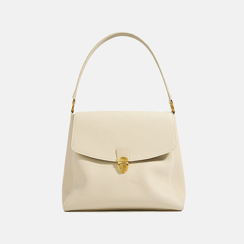 Women’s Minimalist Sea Salt White Genuine Leather Lock Tote Bag image