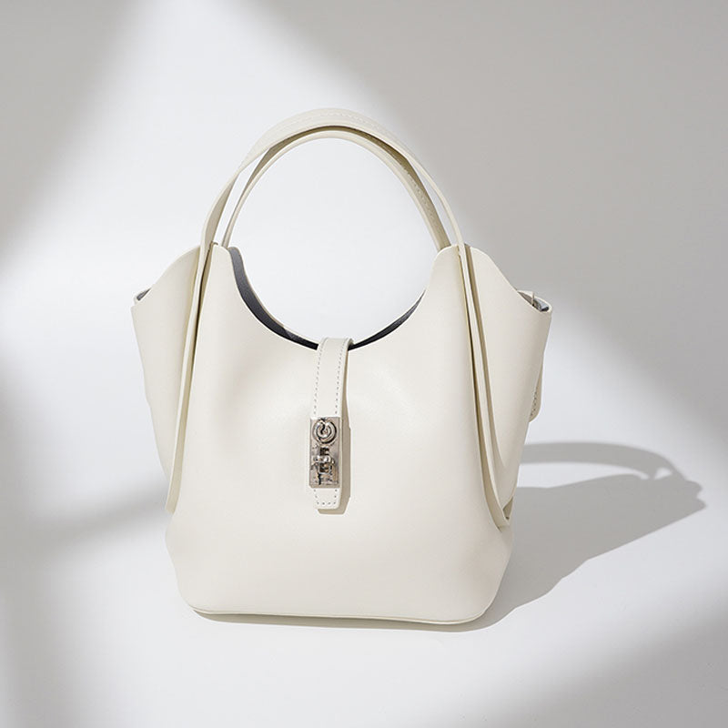 Women’s Minimalist Split Leather Bucket Bag In Silver Hardware image 3