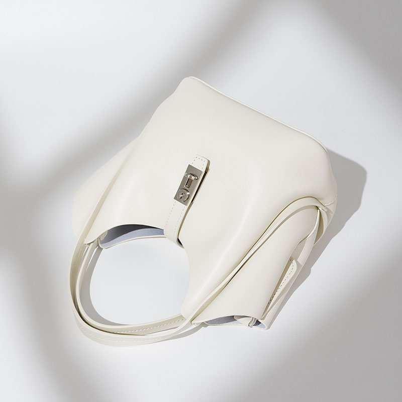Women’s Minimalist Split Leather Bucket Bag In Silver Hardware image 4