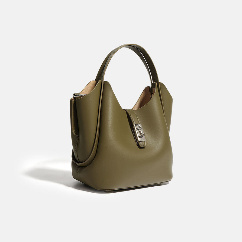Women’s Minimalist Split Leather Bucket Bag In Silver Hardware image 6