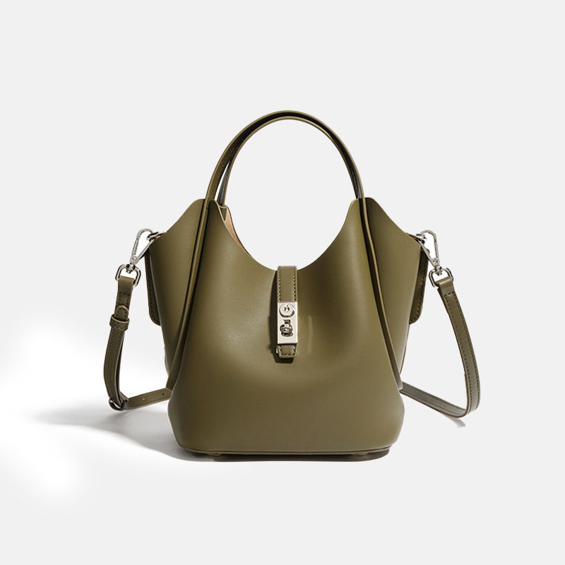 Women’s Minimalist Split Leather Bucket Bag In Silver Hardware image 5