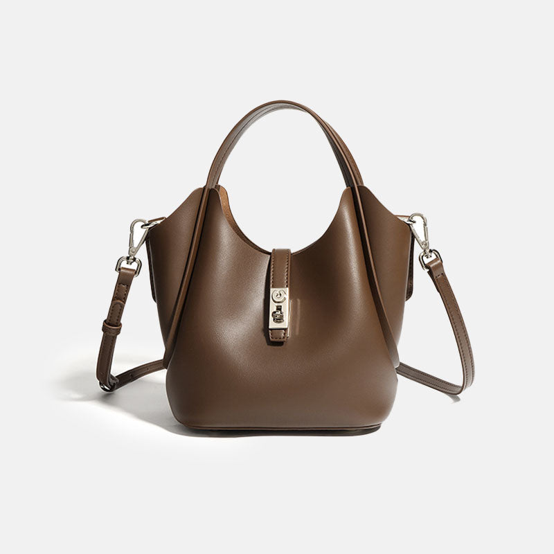 Women’s Minimalist Split Leather Bucket Bag In Silver Hardware image 7