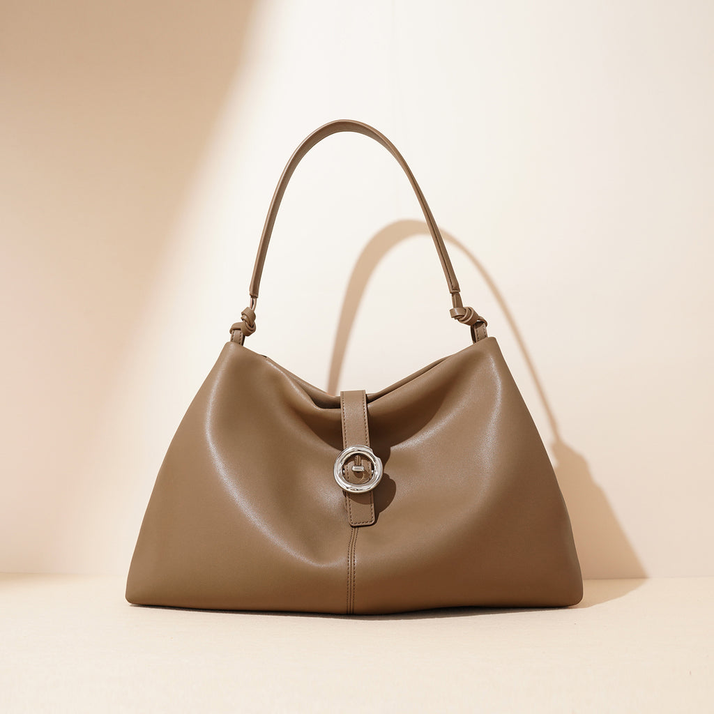 Women’s Minimalist Split Leather Hobo Shoulder Bag In Silver Hardware image 5