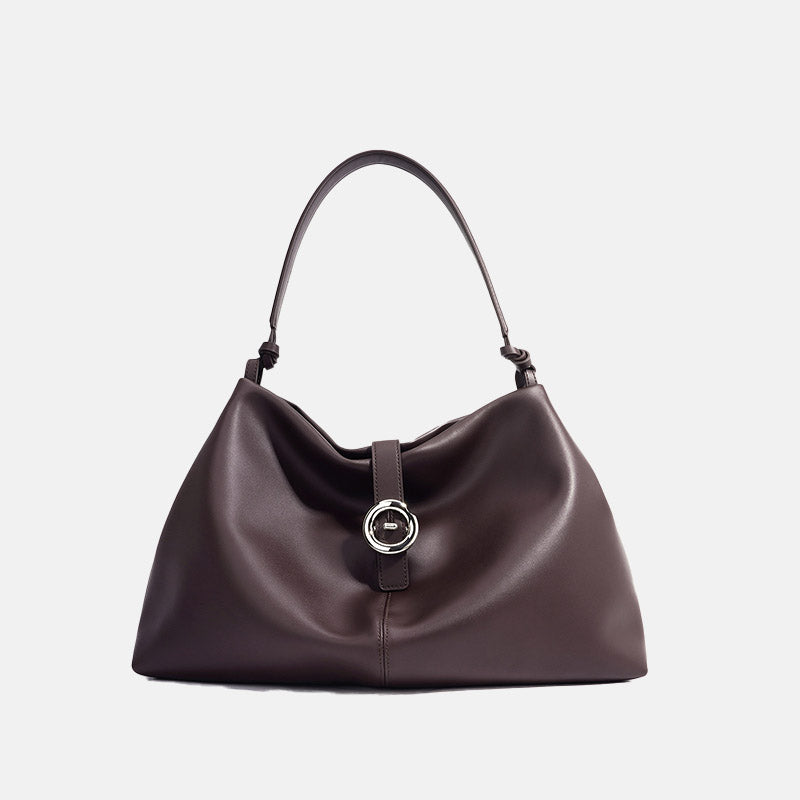 Women’s Minimalist Split Leather Hobo Shoulder Bag In Silver Hardware image