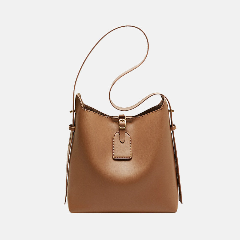 Women’s Minimalist Split Leather Shoulder Bucket Bag image