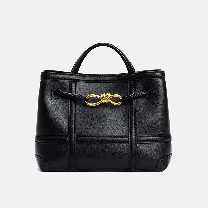 Women’s Minimalist Split Leather Tote Bag In Bow-Knot Gold Hardware image 7