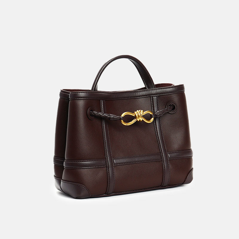 Women’s Minimalist Split Leather Tote Bag In Bow-Knot Gold Hardware image 5