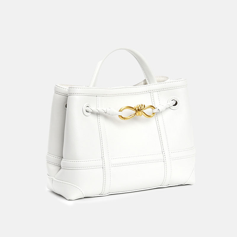 Women’s Minimalist Split Leather Tote Bag In Bow-Knot Gold Hardware image 2