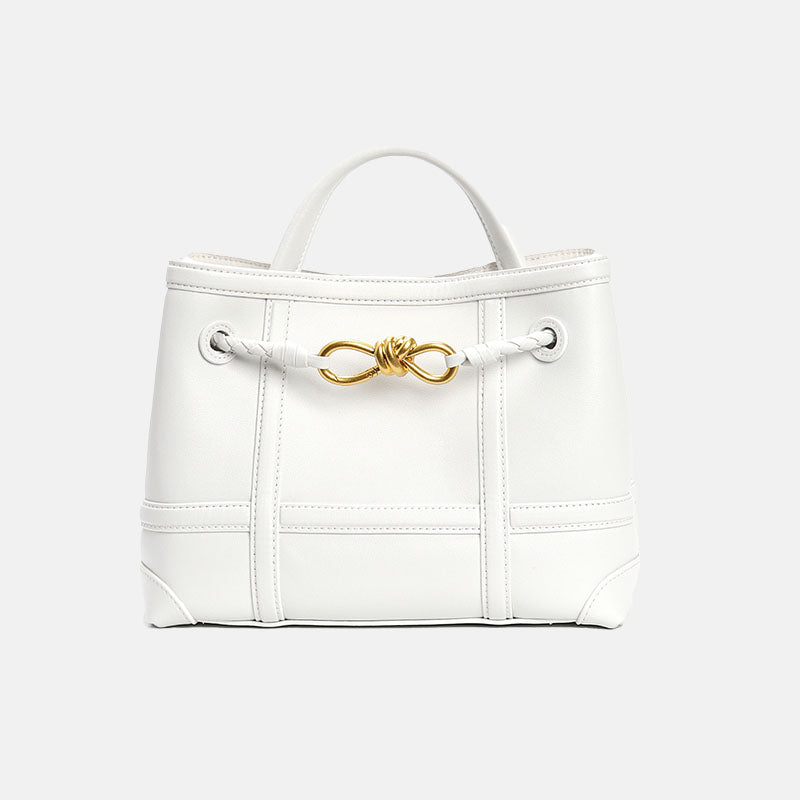 Women’s Minimalist Split Leather Tote Bag In Bow-Knot Gold Hardware image