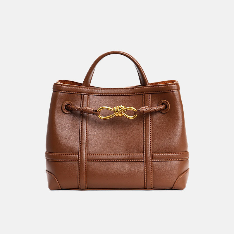 Women’s Minimalist Split Leather Tote Bag In Bow-Knot Gold Hardware image 6
