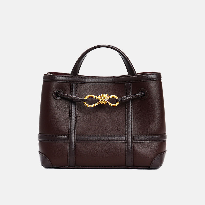 Women’s Minimalist Split Leather Tote Bag In Bow-Knot Gold Hardware image 4