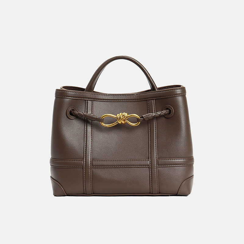 Women’s Minimalist Split Leather Tote Bag In Bow-Knot Gold Hardware image 8