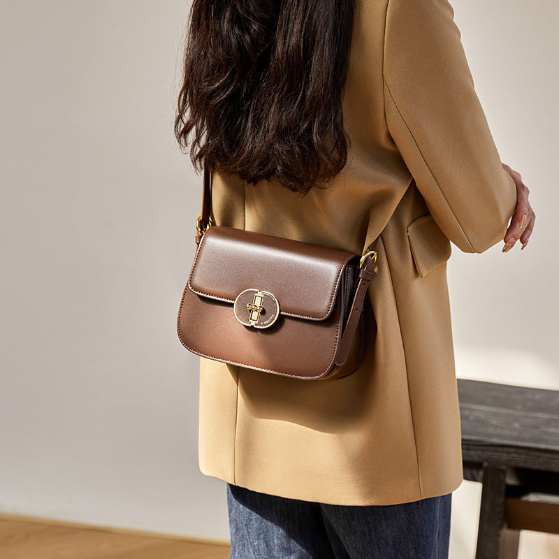 Women’s Minimalist Style Lock Buckle Crossbody Baguette Bag in Genuine Leather image 4