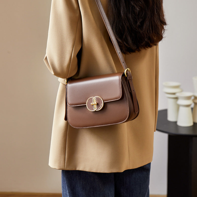 Women’s Minimalist Style Lock Buckle Crossbody Baguette Bag in Genuine Leather image 5