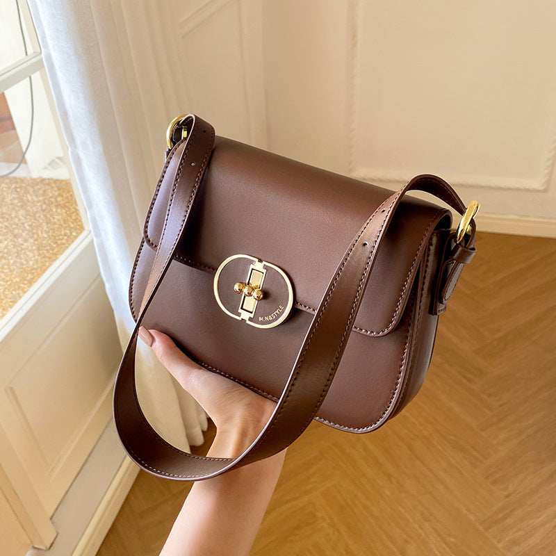 Women’s Minimalist Style Lock Buckle Crossbody Baguette Bag in Genuine Leather image 3