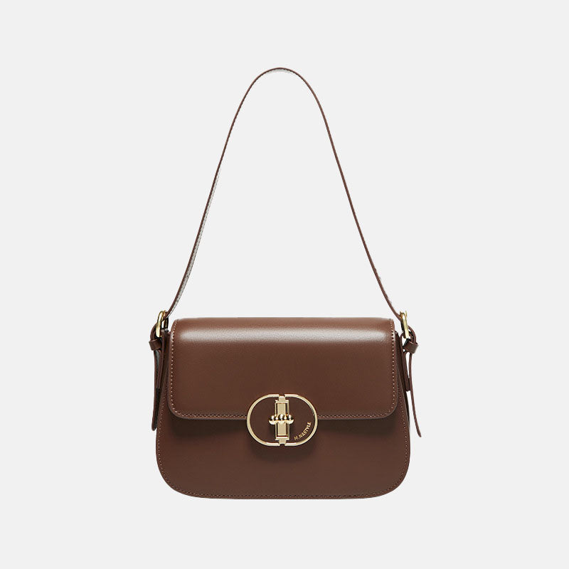 Women’s Minimalist Style Lock Buckle Crossbody Baguette Bag in Genuine Leather image