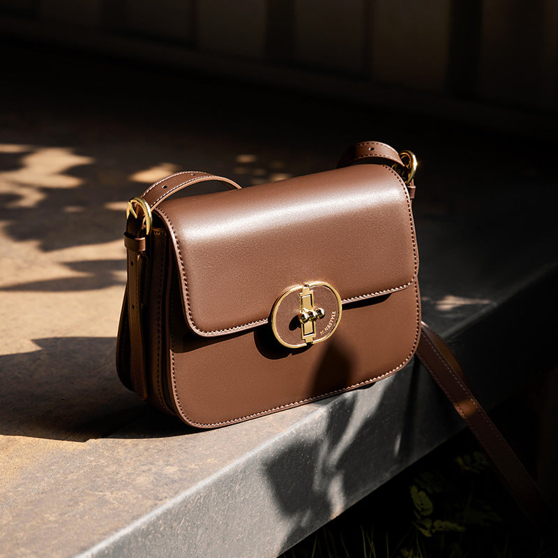 Women’s Minimalist Style Lock Buckle Crossbody Baguette Bag in Genuine Leather image 2