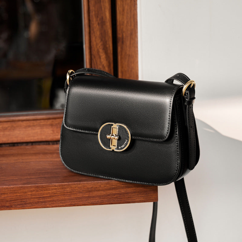 Women’s Minimalist Style Lock Buckle Crossbody Baguette Bag in Genuine Leather image 6
