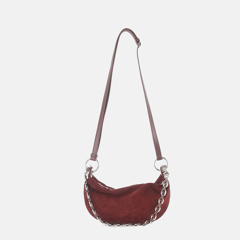 Women’s Minimalist Suede Genuine Leather Crescent Shoulder Bag image 7
