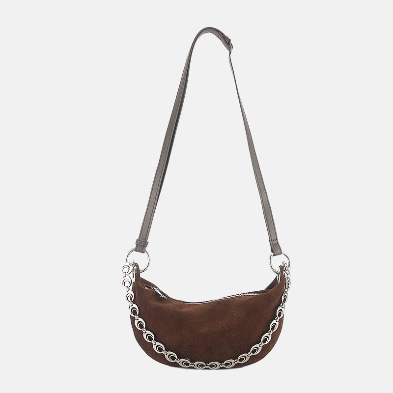 Women’s Minimalist Suede Genuine Leather Crescent Shoulder Bag image 8