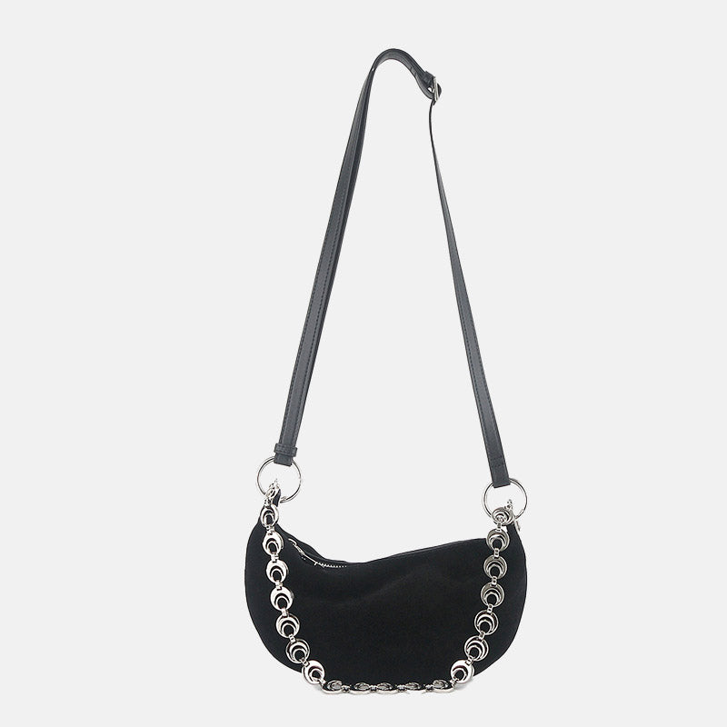 Women’s Minimalist Suede Genuine Leather Crescent Shoulder Bag image 5