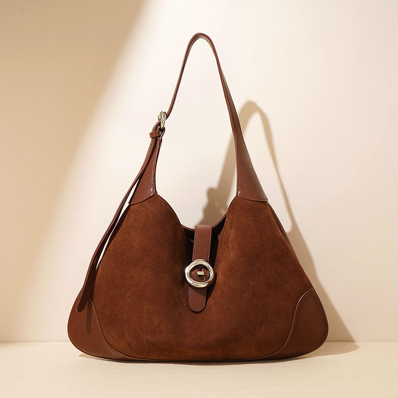 Women’s Minimalist Suede Genuine Leather Magnetic Closure Hobo Bag image 2