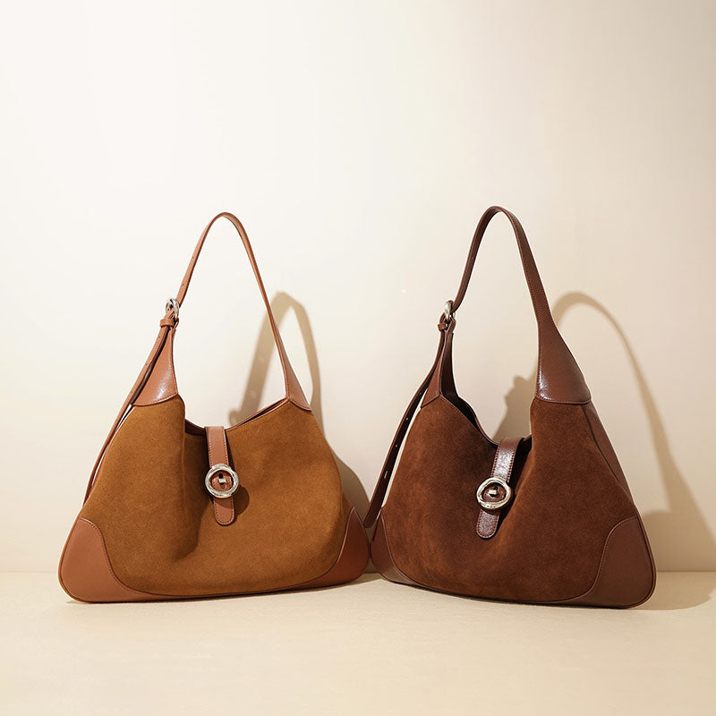 Women’s Minimalist Suede Genuine Leather Magnetic Closure Hobo Bag image 3