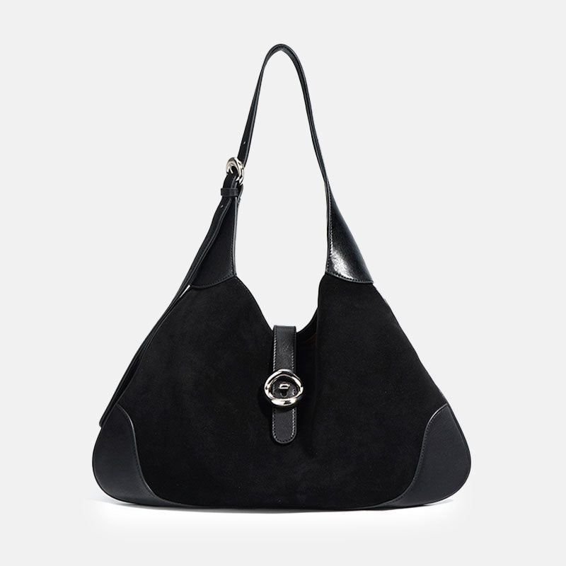 Women’s Minimalist Suede Genuine Leather Magnetic Closure Hobo Bag image 4