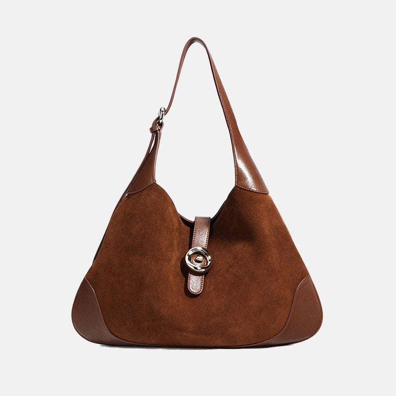 Women’s Minimalist Suede Genuine Leather Magnetic Closure Hobo Bag image