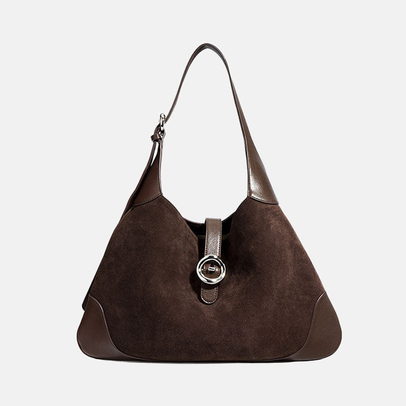 Women’s Minimalist Suede Genuine Leather Magnetic Closure Hobo Bag image 6