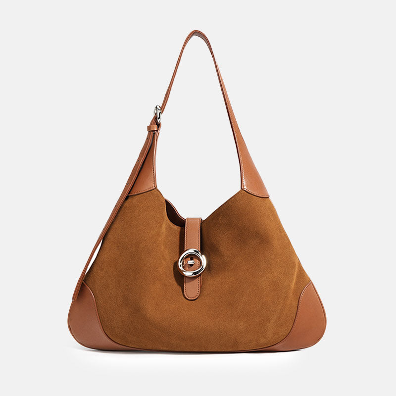 Women’s Minimalist Suede Genuine Leather Magnetic Closure Hobo Bag image 7