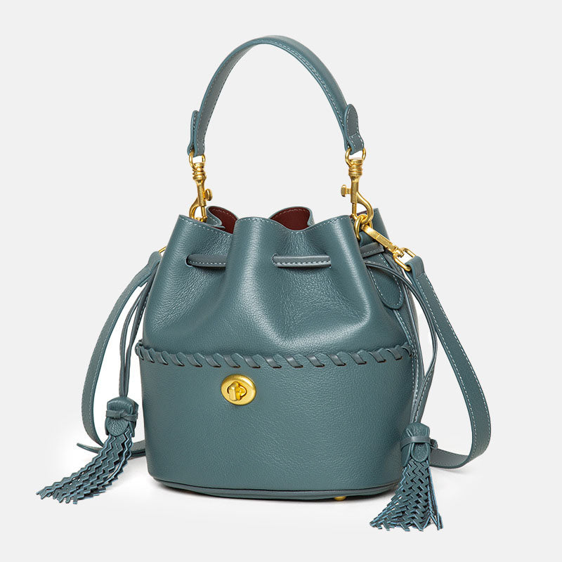 Women’s Minimalist Top-Grain Leather Bucket Bag image 2